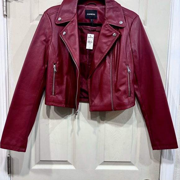 Cropped Red Leather Moto Jacket - Picture 2 of 7